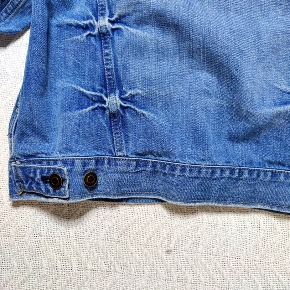 Free people Double Breasted Denim Distressed Jacket Size Small Blue Light Wash - Picture 10 of 14